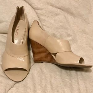 nude Franco Sarto cutout peep toe wedge heels